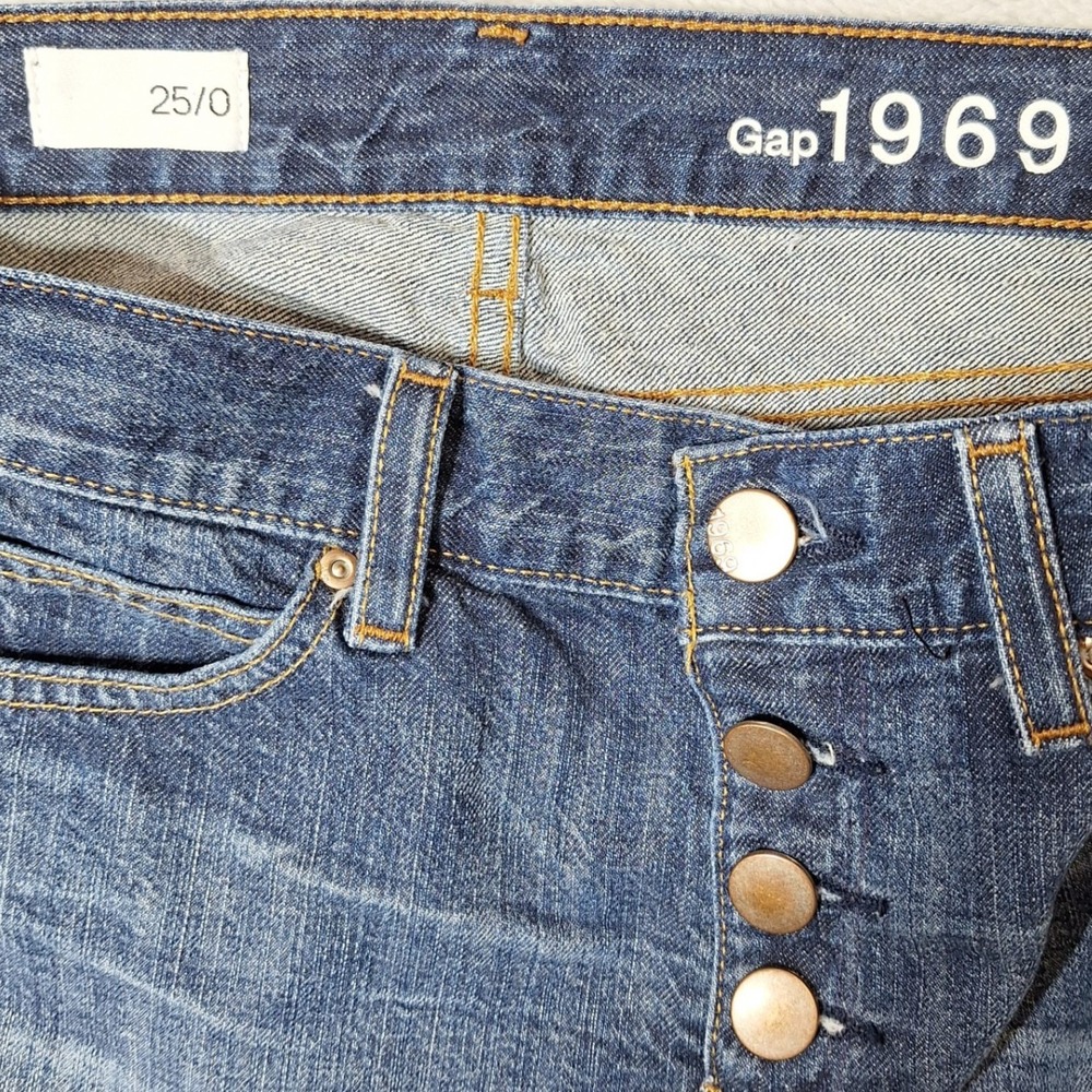 Gap 1969 Denim Mini Skirt Women's 25/0 Blue Button Fly Raw Hem Distressed Short - Picture 4 of 7